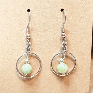 Stainless Steel Hook & Hoop Earrings w/Jade Stones Handmade